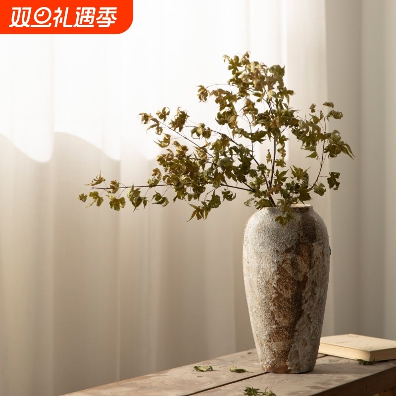 斑驳复古新中式陶罐侘寂风装饰品摆件玄关电视柜插花水培陶瓷花瓶