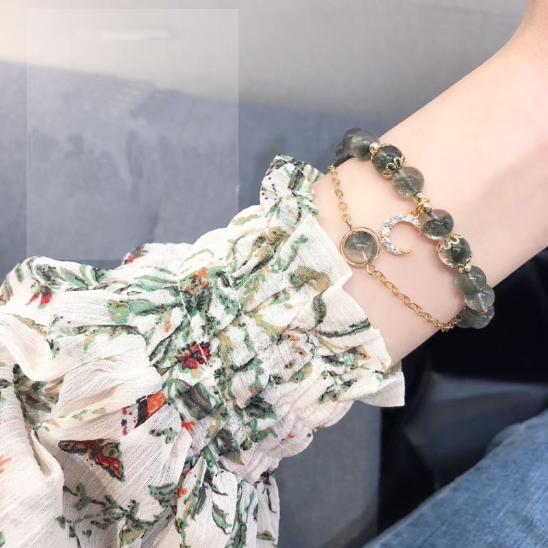 oein天然绿幽灵水晶手串手链女聚宝盆千层纱小礼物小众设计金发晶