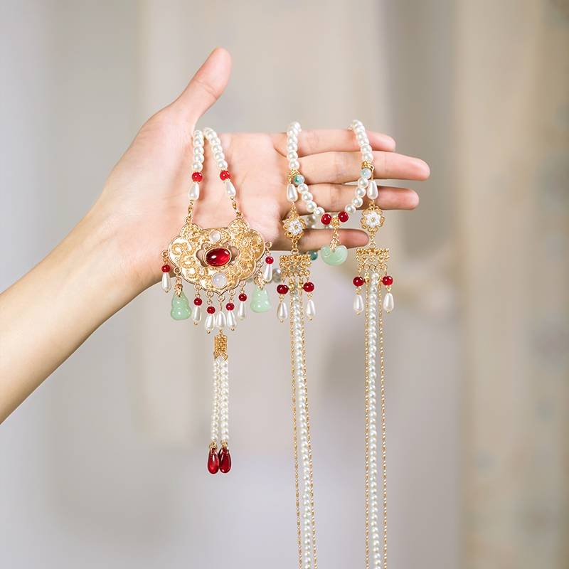 【美人醉】汉服马面裙项链背云长璎珞项圈复古珍珠吊坠古风饰品