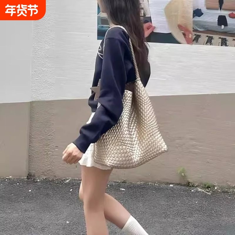 枪枪香槟色编织包2026新款轻奢小众高级感通勤手提托特包女大容量,箱包皮具/热销女包/男包,托特包,淘宝优惠券,粉丝福利购,淘宝优惠卷