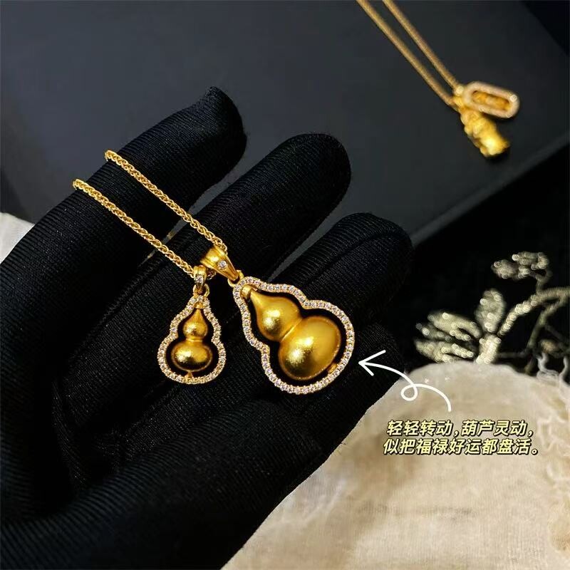 韦雪同款镶钻双葫芦旋转黄金色叠戴项链新中式国潮轻奢高级感颈链