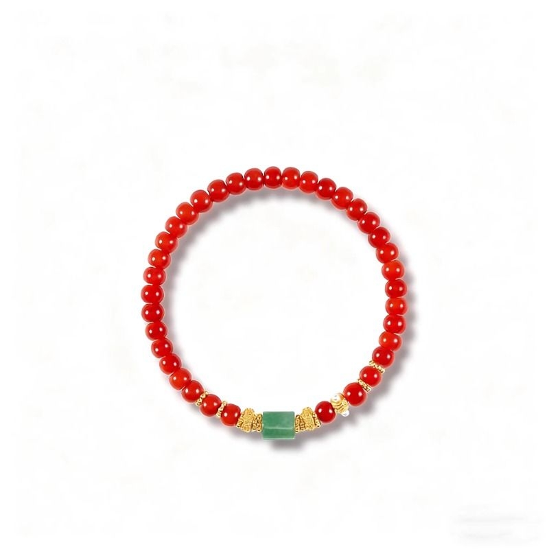 新年礼物送闺蜜朋友时尚简约桶珠银镶嵌南红玛瑙圆珠手串