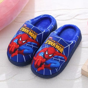 棉拖鞋儿童男童2025新款冬季中大童蜘蛛侠男孩毛毛鞋包跟棉鞋红色