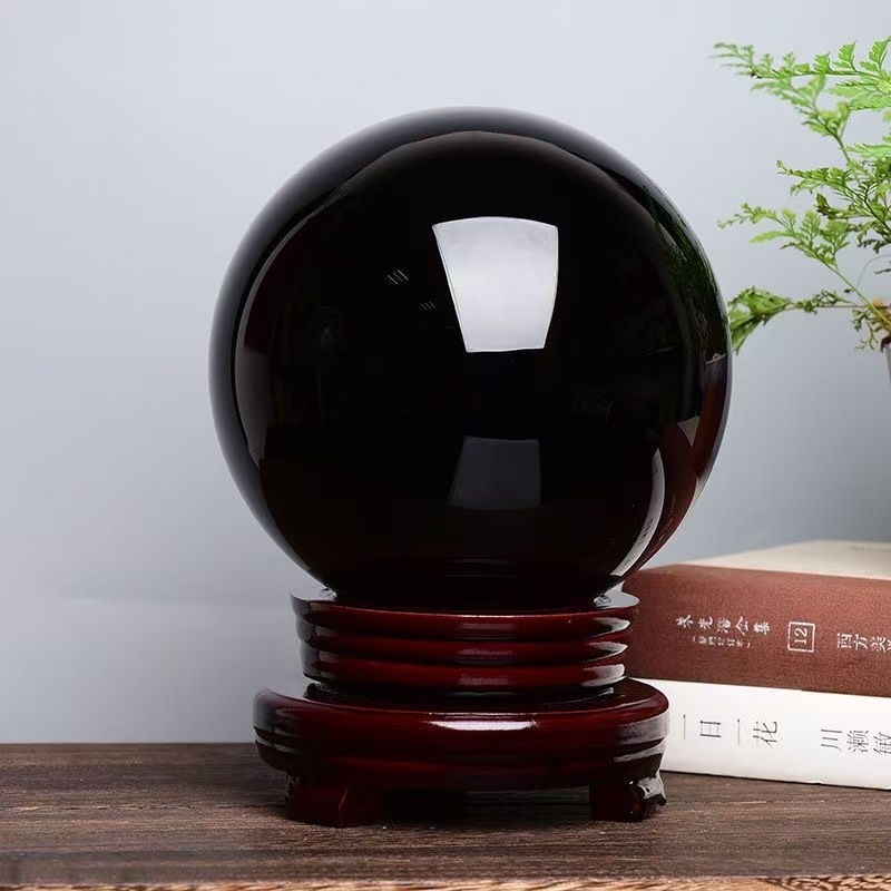 黑曜石球摆件原石水晶球招财转运