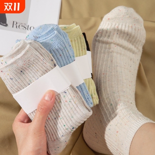 点子纱袜子女士秋冬纯棉防臭中筒袜日系堆堆袜搭勃肯鞋 长袜白色
