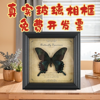 真蝴蝶标本木质相框高端装饰画家居摆件欧式复古相框摆台生日礼物