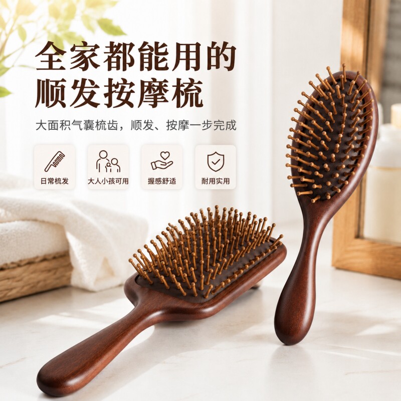 气垫梳子囊按摩头皮部经络梳檀木男女士家用专防静电蓬松颅顶梳头