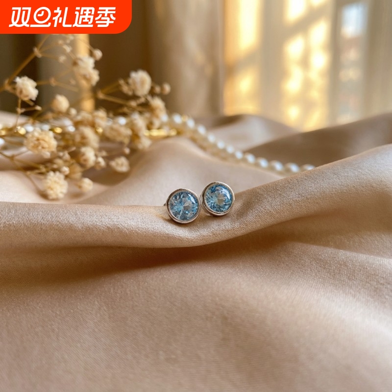 天然托帕石石耳钉简约个性