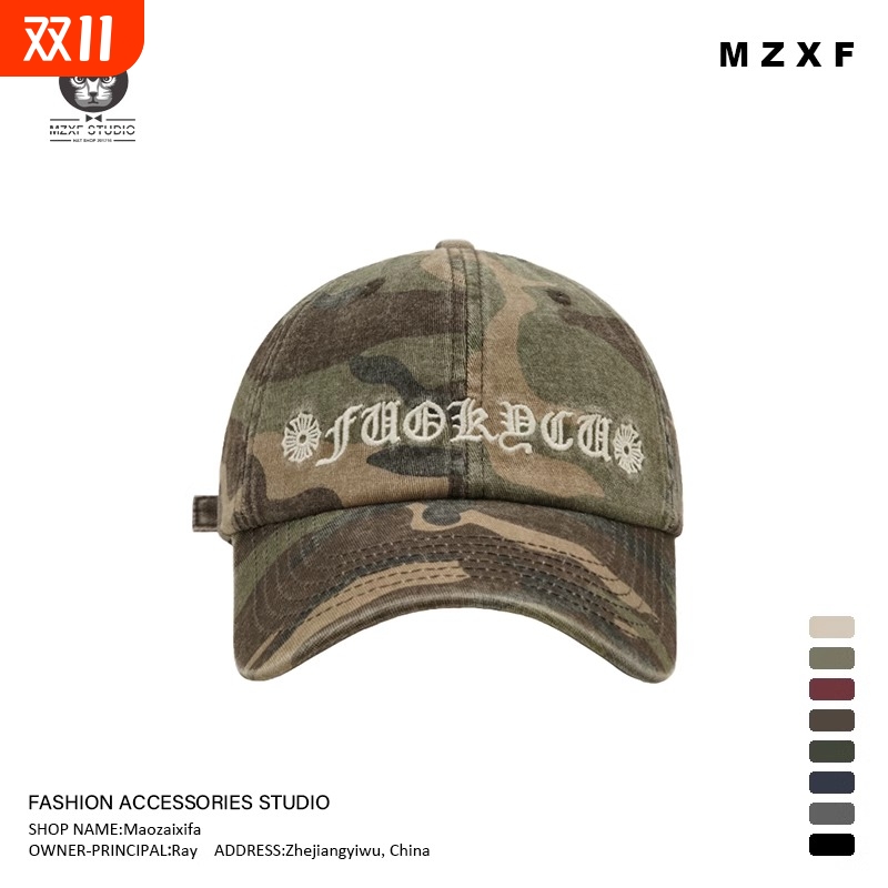 美式复古百搭工装弯檐迷彩鸭舌帽子女辣妹高街休闲街头棒球帽男潮