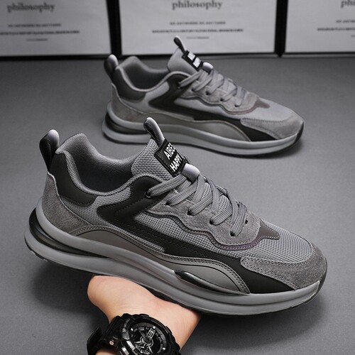 劳保工作男鞋春季网面透气工地干活鞋男士防滑休闲厚底阿甘运动鞋