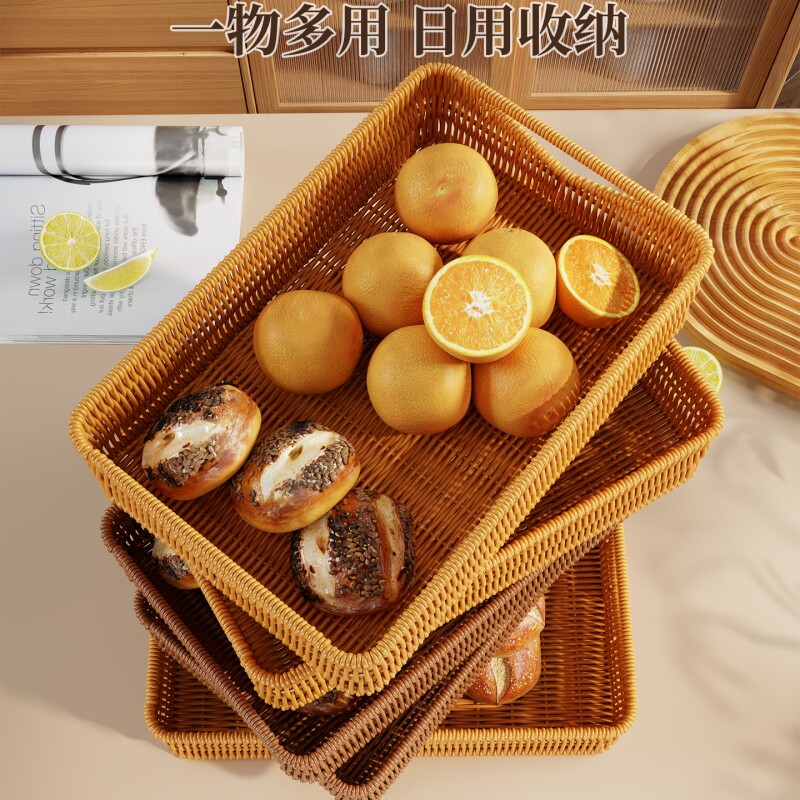 复古仿藤编面包篮展示篮零食托盘图片