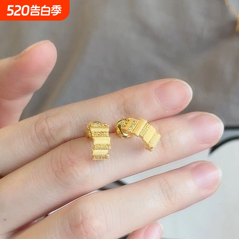 新中式流金岁月拉丝耳钉唯美古法金色显贵气质精致耳钉耳饰品