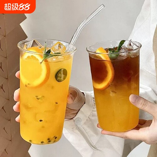 简约扩口大容量650ml玻璃杯果汁杯奶茶水杯子轻薄水果茶杯饮品杯