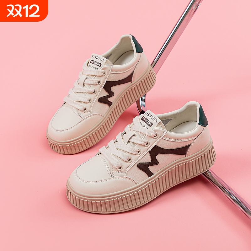 女生鞋子女款爆款厚底增高6cm新款百搭休闲运动小白鞋女平底圆头