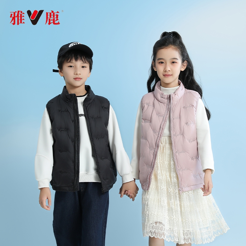 雅鹿立领羽绒马甲女大童外穿男青少年宝宝轻薄款春秋冬小学生背心