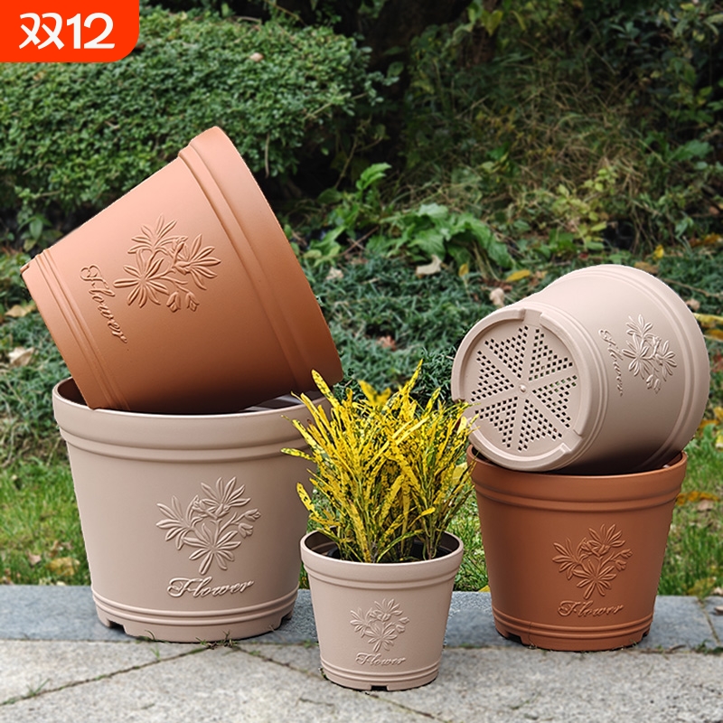 仿陶浮雕花盆透气月季绣球加厚阳台大型庭院盆栽果树耐用控根树脂