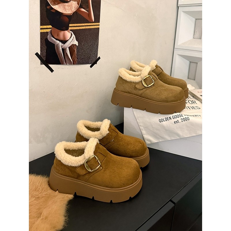 小个子松糕厚底加绒勃肯鞋女2025秋冬新款增高保暖雪地靴毛毛棉鞋