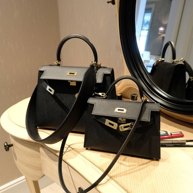 爱马女仕真皮宽肩带手掌纹二代凯莉包25寸高级感大容量时尚单肩斜