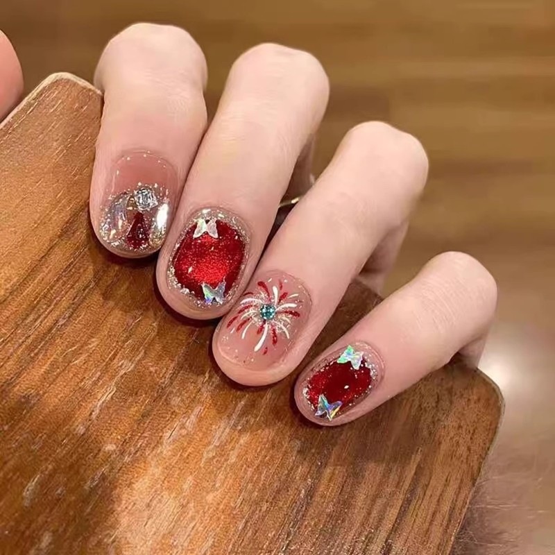 春节过年红色手工穿戴甲2026秋冬新款短款猫眼美甲指甲贴片中长款,彩妆/香水/美妆工具,穿戴甲/甲片,淘宝优惠券,粉丝福利购,淘宝优惠卷