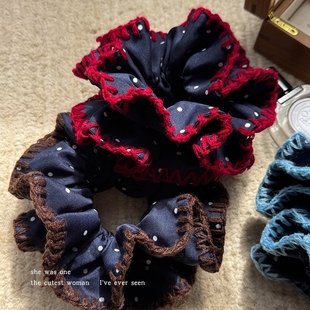 韩系撞色花边波点大肠发圈女丸子头扎头发绳低马尾双层头绳发饰品
