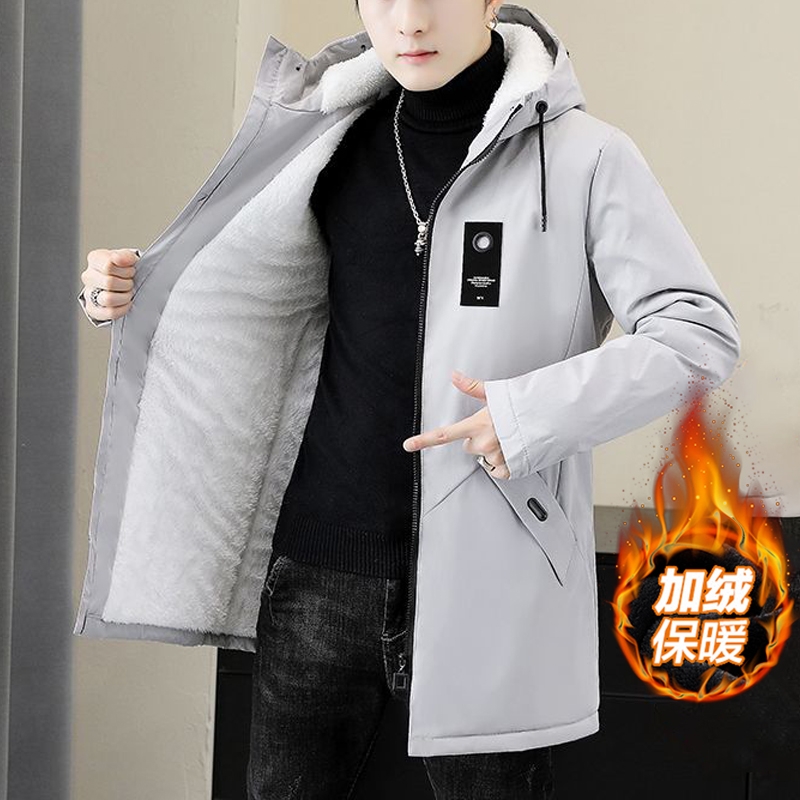 秋冬外套男士加绒加厚中长款连帽夹克披风2024防风保暖冲锋衣男款