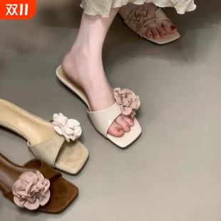 夏季 复古花朵配裙子凉鞋 鞋 新中式 子2025新款 坡跟仙女国风一字拖鞋