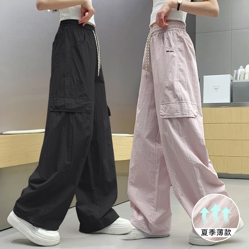 女童冰丝工装裤2025夏季新款中大童宽松薄款速干长裤休闲防蚊裤子