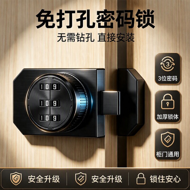 密码锁专用锁免打孔冰箱锁抽屉锁双开柜子锁推拉门锁具柜门对开门