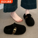厚底勃肯包头毛毛拖鞋女外穿2025新款秋冬季一脚蹬保暖加绒棉拖鞋