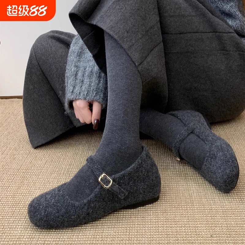 内增高灰色加绒毛毛鞋女鞋子外穿2025秋冬季配裙子晚晚玛丽珍单鞋