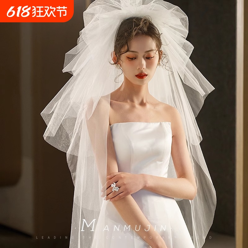 新娘结婚旅拍照头纱影楼化妆师跟妆造型潮流纱多层硬网抓泡蓬蓬纱