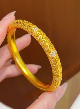 沙金镂空花丝竹节1314龙鳞手镯环