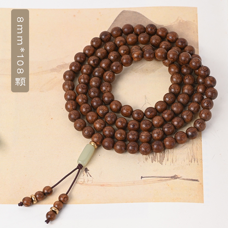 金丝檀木和田玉佛珠手串108颗念珠文玩多圈手链男女檀香木绿檀木