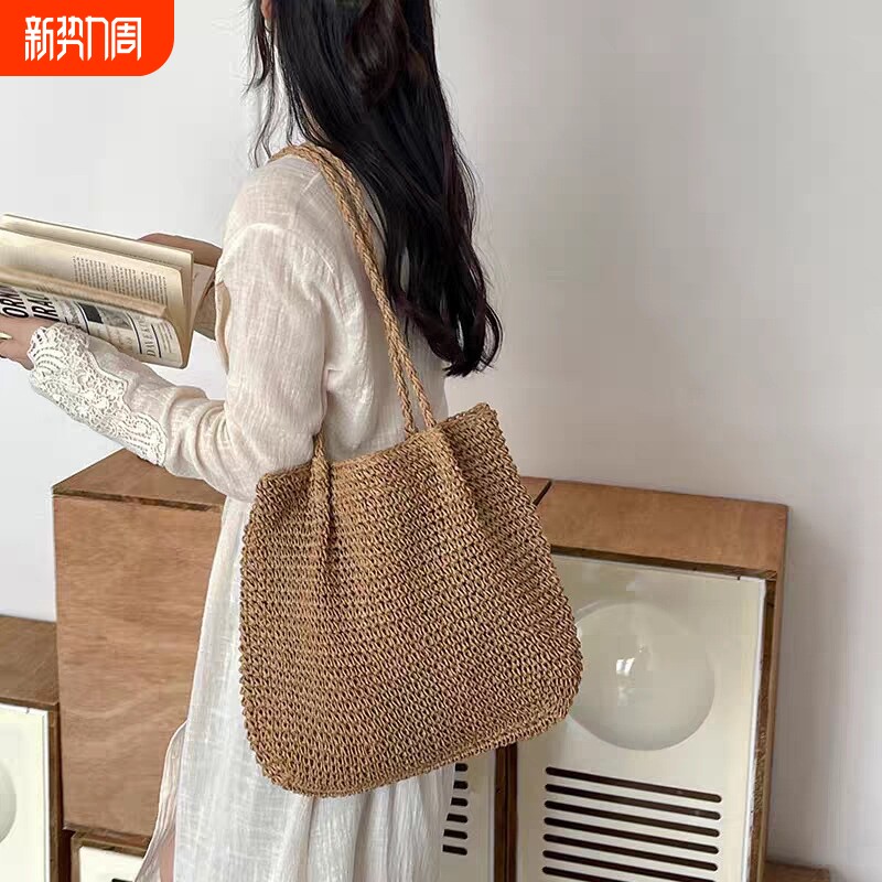 大容量草编包手提简约休闲草包编织包海边度假沙滩包藤编包女收纳