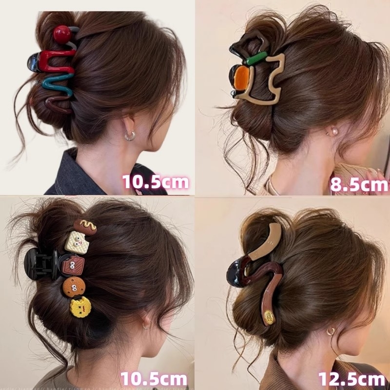 鲨鱼夹子抓夹波浪珍珠撞色大号发夹女高级感后脑勺夹子发饰设计款