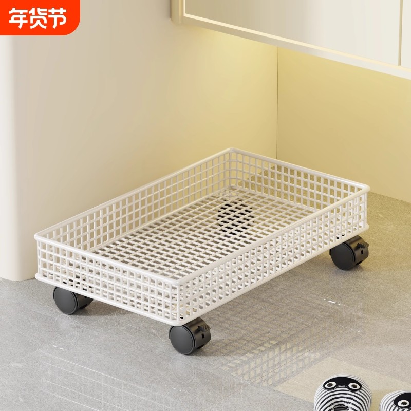 卫生间置物架可移动洗漱台洗衣机旁洗衣液收纳筐浴室带轮滑轮金属