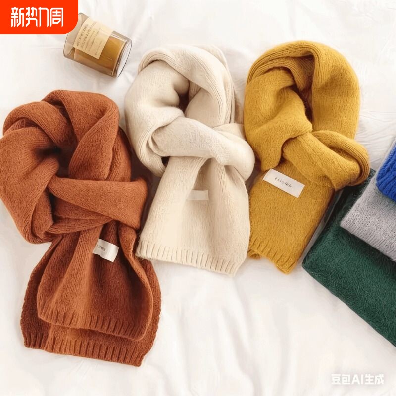 儿童鹿毛绒红色围巾新款纯色男女冬季保暖针织围脖羊毛咖色软糯