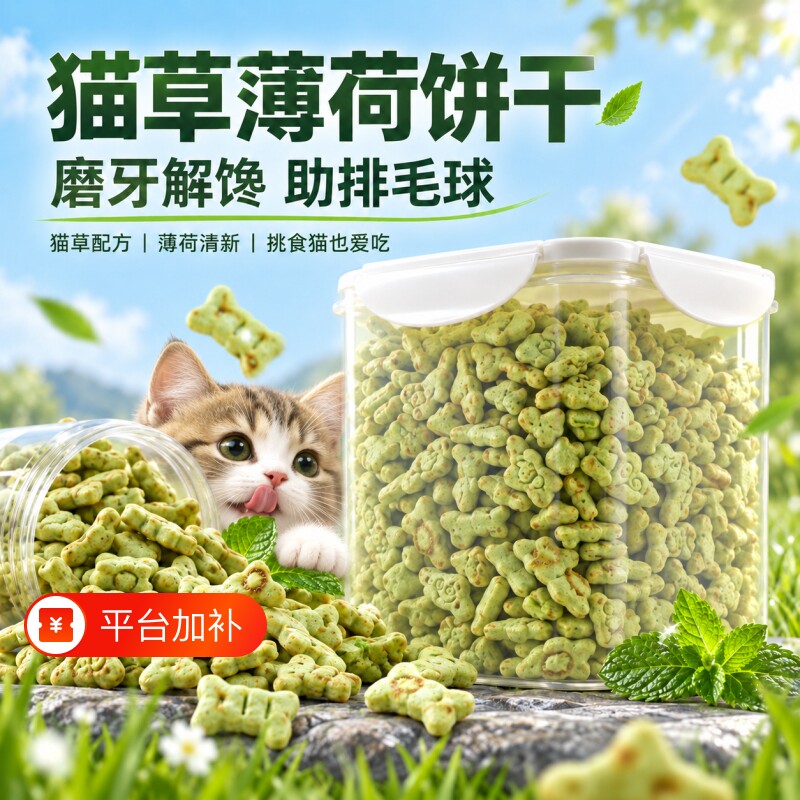 猫草薄荷饼干猫咪零食猫草饼干磨牙洁齿营养化毛球成幼猫零食