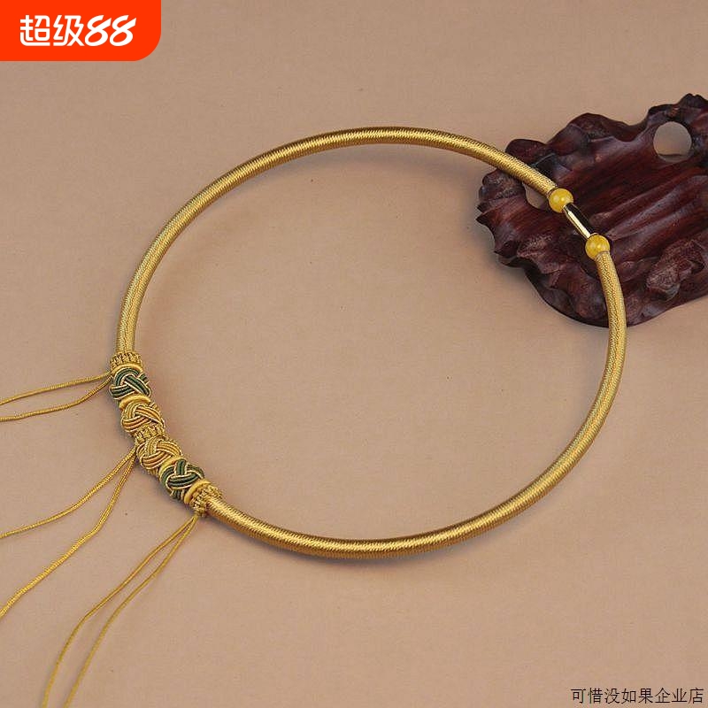 手工编织金色项圈婴儿童宝宝百天周岁礼平安金锁项链绳子多挂件绳