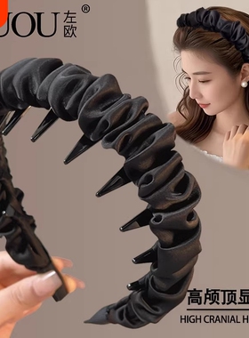 宽边发箍高颅顶显脸小发卡带齿头箍黑色高级感时尚洋气发捆女蓬松