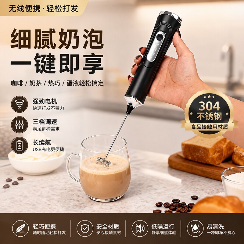 家用电动奶泡器迷你手持打蛋器打泡机小型搅拌器拉花咖啡烘焙便携