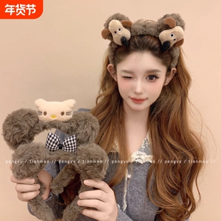 发箍可爱卡通掌门狗毛绒女2025新款毛茸茸kt猫发卡熊耳朵头箍头饰