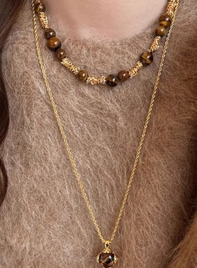 古虎眼石链复古气质拉德项链秋冬