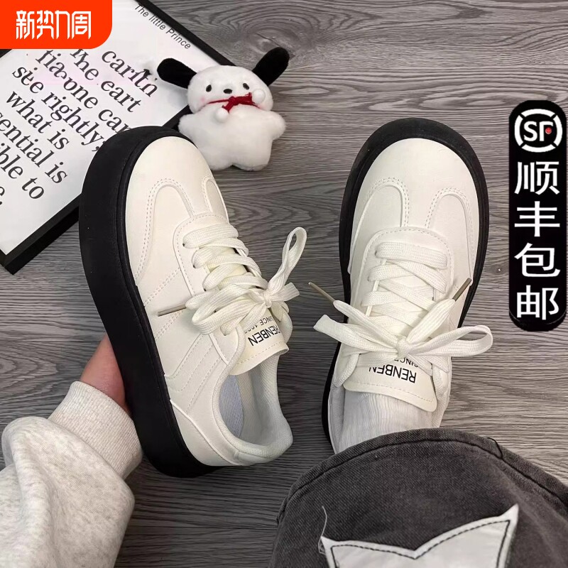 原创厚底板鞋女2024秋季新款松糕女鞋休闲百搭学生原创小众小白鞋
