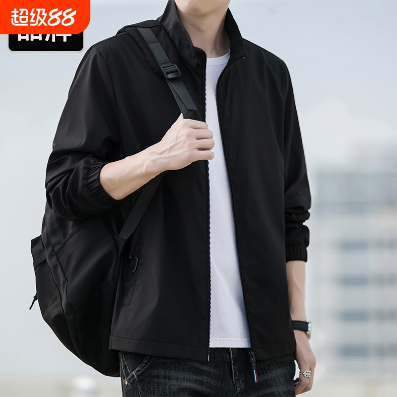2025秋冬加绒运动休闲夹克外套男纯色宽松潮牌男装外衣韩版上衣潮