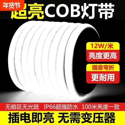 超亮led灯带220v自粘线形灯家用客厅吊顶户外防水工程COB软灯条
