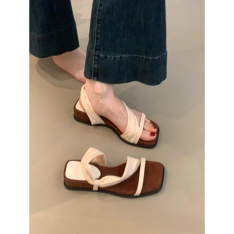 香港时尚两穿厚底舒适软底凉鞋女复古度假风软底配裙子一字带凉拖