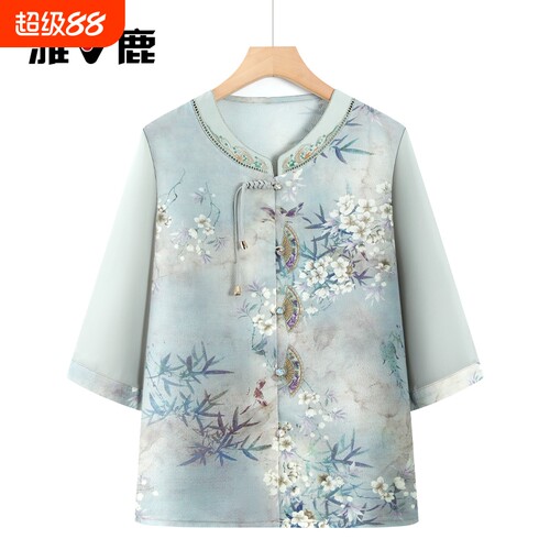 【雅鹿正品】奶奶装夏季国风衬衫