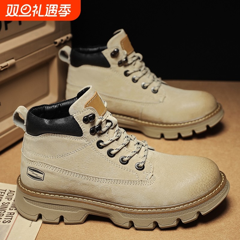 工装鞋男中帮户外男士大头皮鞋爸爸鞋马丁靴男登山鞋户外休闲冬季