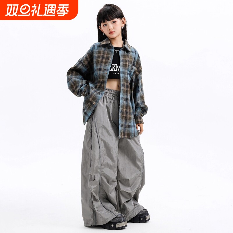 女中大童长袖格子衬衫加绒儿童保暖内搭女孩秋冬新款加厚保暖外套